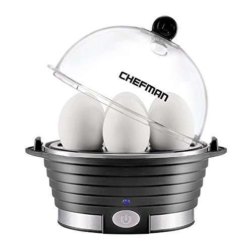 Chefman Electric Egg Cooker Boiler, Rapid Egg-Maker & Poacher, Food & Vegetable Steamer, Quickly Makes 6 Eggs, Hard, Medium or Soft Boiled, Poaching/Omelet Tray Included, Ready Signal, BPA-Free, Black