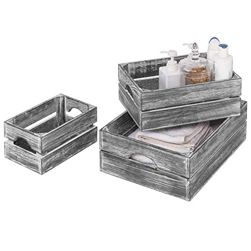 MyGift Nesting Distressed Gray Wood Storage & Accent Crates, Set of 3