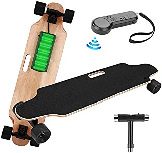 Youth Electric Skateboard Electric Longboard with Wireless Remote Control, 12 MPH Top Speed, 10 Miles Range, 7 Layers Maple Longboard for Adult (Black)