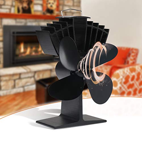 MOLANEPHY Upgrade 4-Blade Wood Stove Fan, Heat Powered Stove Fan for Wood Log Burner Fireplace, Wood Burning Stove Accessories, Black