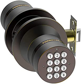 TurboLock Keyless Electronic Keypad Entry Door Lock Smart Knob Kit with Automatic Locking, Battery Backup & Easy Installation (No Bluetooth, Bronze)