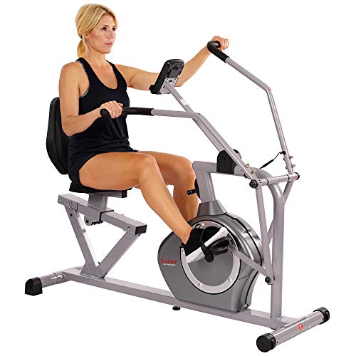 Sunny Health & Fitness Magnetic Recumbent Exercise Bike, 350lb High Weight Capacity, Cross Training, Arm Exercisers, Monitor, Pulse Rate Monitoring | SF-RB4708