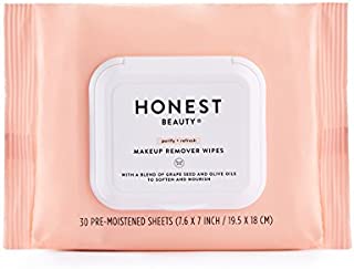 Honest Beauty Makeup Remover Wipes with Grape Seed & Olive Oils | Paraben Free, Synthetic Fragrance Free, Dermatologist Tested, Cruelty Free | 30 Count