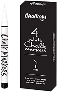 Extra Fine Tip White Chalk Markers (4 Pack 1mm Point) Chalk Pens