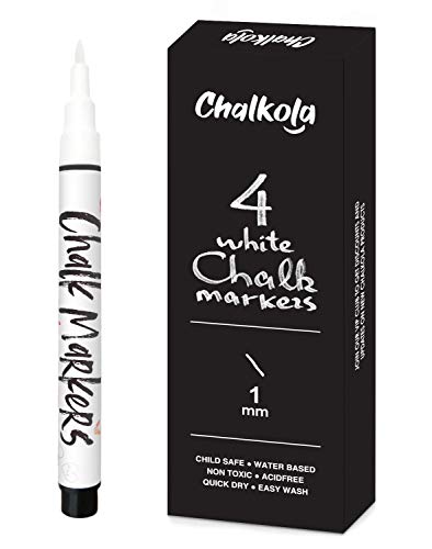 Extra Fine Tip White Chalk Markers (4 Pack 1mm Point) Chalk Pens