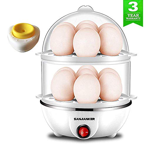 SANJIANKER XB-EC06 14 Egg Capacity Egg Cooker,350W Electric Egg Maker,Egg Steamer,Egg Boiler,Egg Cooker With Automatic Shut Off, Egg Cooker with Egg Piercer,White