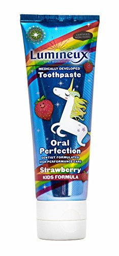 Lumineux Oral Essentials Kids Toothpaste Fluoride Free | Certified Non Toxic | Strawberry Unicorn | NO Artificial Flavors, Colors, SLS Free | Dentist Formulated No Harsh Chemicals