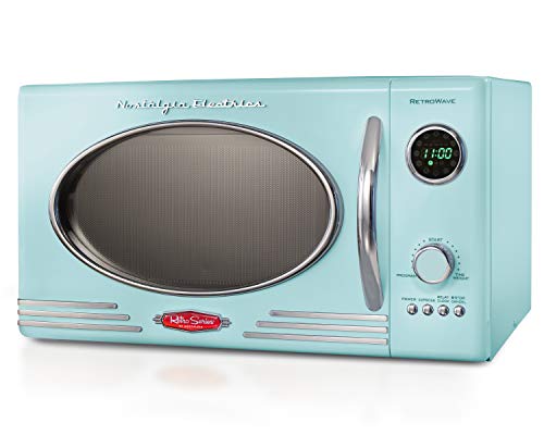 Nostalgia RMO4AQ Retro Large 0.9 cu ft, 800-Watt Countertop Microwave Oven, 12 Pre-Programmed Cookin Digital Clock, Easy Clean Interior, Aqua