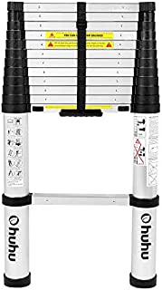 Ohuhu 12.5 FT Aluminum Telescopic Extension Ladder, ONE-BUTTON RETRACTION New Design Telescoping Ladder, ANSI Certified Extendable Ladder with Spring Loaded Locking Mechanism, 330 Pound Capacity