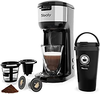 Single Serve Coffee Maker for K-Cup Pods And Ground Coffee,Thermal Drip Instant Coffee Machine Brewer with Vacuum Insulated Coffee Tumbler, Self Cleaning Function, Strength Control by Sboly