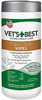 Vet's Best Flea and Tick Wipes for Dogs and Cats | Targeted Flea & Tick Application | Multi-Purpose Flea Treatment for Dogs and Cats | 50 Wipes