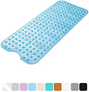 AmazerBath Bath Tub Mat, Extra Long 39 x 16 Inches Non-Slip Shower Mats with Suction Cups and Drain Holes, Bathtub Mats Bathroom Mats Machine Washable (Clear Blue)