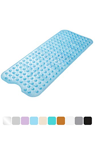 AmazerBath Bath Tub Mat, Extra Long 39 x 16 Inches Non-Slip Shower Mats with Suction Cups and Drain Holes, Bathtub Mats Bathroom Mats Machine Washable (Clear Blue)