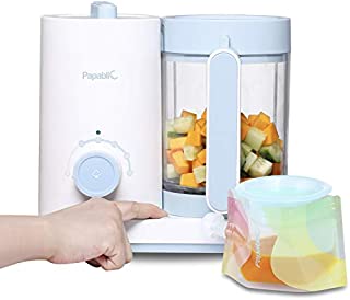 Papablic All-in-1 Baby Food Maker - Steam Cooker & Blender, Puree Grinder, Comes with 6 Reusable Meal Storage Pouches, Stainless Steel Steam Basket and Rice Cooker