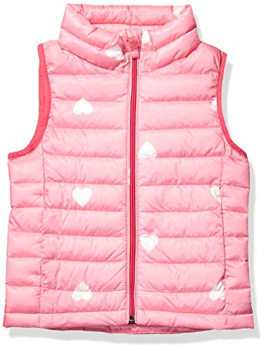 Amazon Essentials Girl's Lightweight Water-Resistant Packable Puffer Vest, Pink Heart, Small