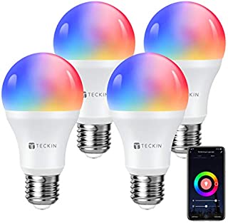 Smart WiFi Light Bulb with Soft White Light, TECKIN 16 Million RGB Color Changing Led Bulb That Work with Alexa, Google Home (No Hub Required), 7.5W (60w Equivalent),4 Pack