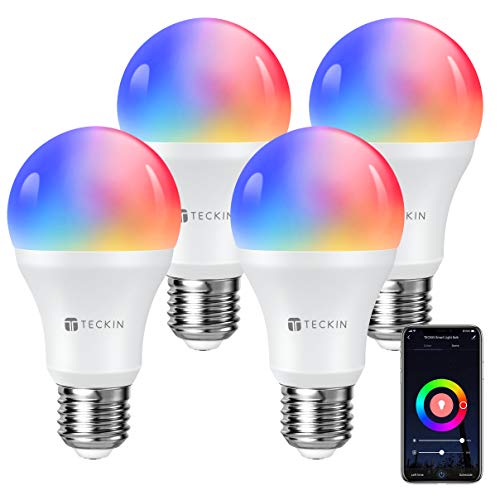 Smart WiFi Light Bulb with Soft White Light, TECKIN 16 Million RGB Color Changing Led Bulb That Work with Alexa, Google Home (No Hub Required), 7.5W (60w Equivalent),4 Pack