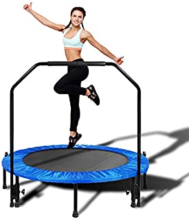 MOVTOTOP Indoor Trampoline 48 Inch, Folding Fitness Trampoline with Adjustable Handrail and Safety Pad, Exercise Mini Trampoline Rebounder for Indoor/Garden Workout (Blue)