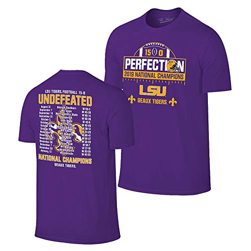 Elite Fan Shop LSU Tigers National Championship Champs Perfection Tshirt 2019-2020 Schedule Purple - Large