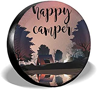 Field Rain Happy Camper Scenery Spare Tire Cover for Trailer RV SUV Truck Wheel Weatherproof Tyre Protector