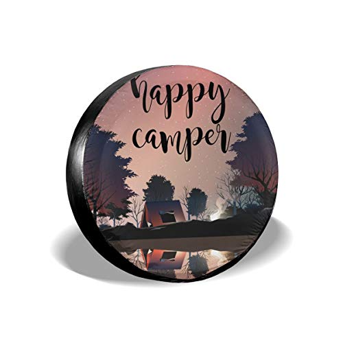 Field Rain Happy Camper Scenery Spare Tire Cover for Trailer RV SUV Truck Wheel Weatherproof Tyre Protector