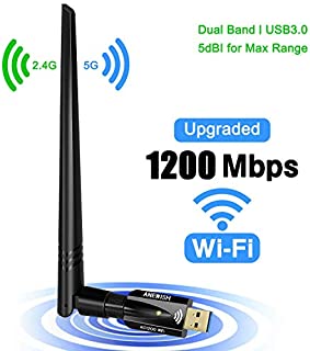 USB WiFi Adapter for PC 1200Mbps Dual Band 2.4GHz/5GHz Fast USB3.0 High Gain 5dBi Antenna 802.11ac WiFi Dongle Wireless Network Adapter for Desktop Laptop Supports Windows Mac and Linux