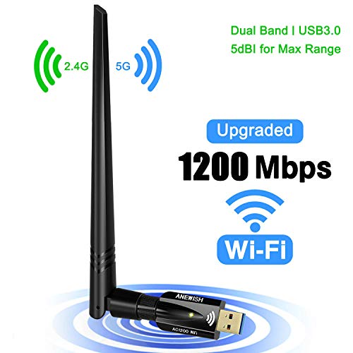 USB WiFi Adapter for PC 1200Mbps Dual Band 2.4GHz/5GHz Fast USB3.0 High Gain 5dBi Antenna 802.11ac WiFi Dongle Wireless Network Adapter for Desktop Laptop Supports Windows Mac and Linux