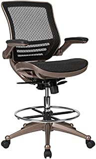 Flash Furniture Drafting Chair | Adjustable Height Mid-Back Mesh Drafting Chair with Arms , Black