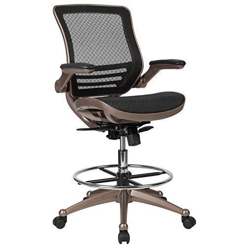 Flash Furniture Drafting Chair | Adjustable Height Mid-Back Mesh Drafting Chair with Arms , Black