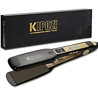 KIPOZI Professional Titanium Flat Iron Hair Straightener with Digital LCD Display, Dual Voltage, Instant Heating, 1.75 Inch Wide Black.