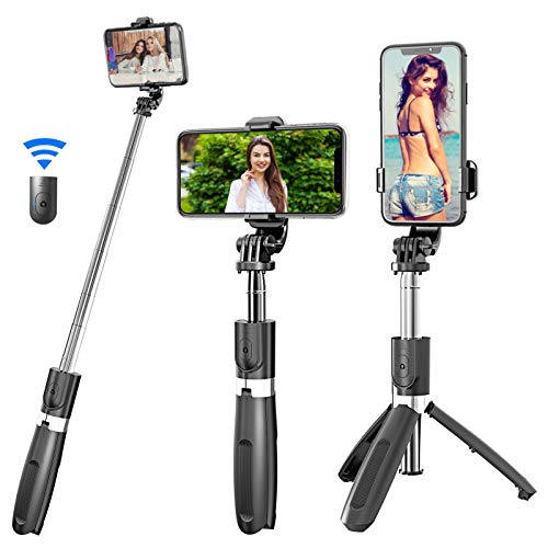 TBLUITE Cell Phone Tripod Wireless Bluetooth Smartphone Travel Selfie Stick Compatible with Remote for iPhone 12 Ipad Mini Android Camera Stand Adapter 39