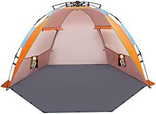 Oileus X-Large 4 Person Beach Tent Sun Shelter - Portable Sun Shade Instant Tent for Beach with Carrying Bag, Stakes, 6 Sand Pockets, Anti UV for Fishing Hiking Camping, Waterproof Windproof, Orange