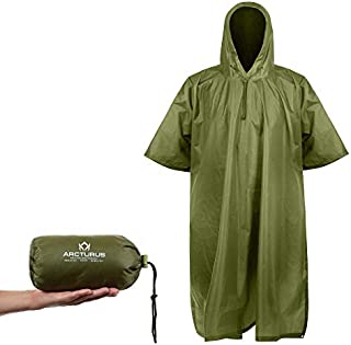 Olive Rain Ponchos for Adults: Durable Rain Gear, Lightweight, Made of Ripstop Nylon with Adjustable Hood, Perfect Rain Poncho for Hiking & Camping