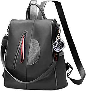 Women Nylon Backpack Purse waterproof Anti-theft Handbag Rucksack Lightweight Travel School Shoulder Bag (Dark gray Large)