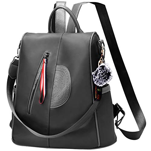 Women Nylon Backpack Purse waterproof Anti-theft Handbag Rucksack Lightweight Travel School Shoulder Bag (Dark gray Large)