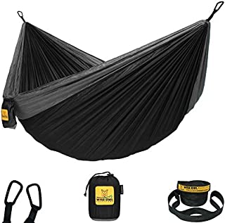 Wise Owl Outfitters Hammock for Camping Single & Double Hammocks Gear for The Outdoors Backpacking Survival or Travel - Portable Lightweight Parachute Nylon DO Black & Grey