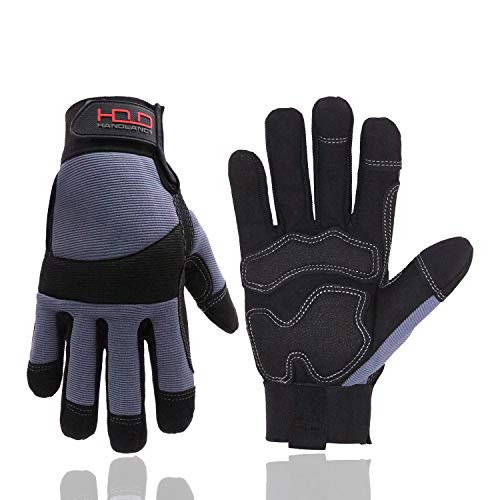 HANDLANDY Anti Vibration Safety Work Gloves for Men Women, Breathable Flexible Spandex Back, Touch Screen Utility Glove (Medium, Grey)