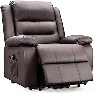 DEVAISE OKIN Dual-Motor Power Lift Recliner Chair for Elderly, Living Room Sofa Chair with Remote Control + 2 USB Ports, Faux Leather Upholstery, Dark Brown