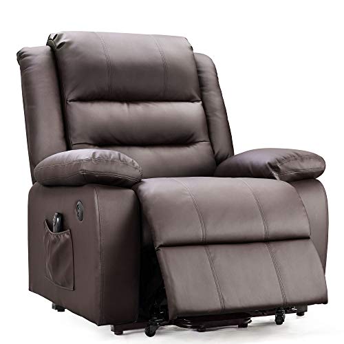 DEVAISE OKIN Dual-Motor Power Lift Recliner Chair for Elderly, Living Room Sofa Chair with Remote Control + 2 USB Ports, Faux Leather Upholstery, Dark Brown