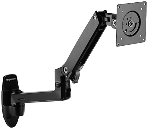 Amazon Basics Premium Wall Mount Computer Monitor and TV Stand - Lift Engine Arm Mount, Aluminum - Black