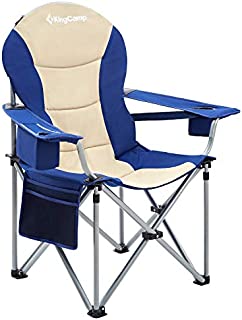 KingCamp Oversized Heavy Duty Padded Outdoor Camping Folding Chair with Lumbar Back Support, Cooler, Armrest, Cup Holder, Side Pocket, Supports 353 lbs, Beige