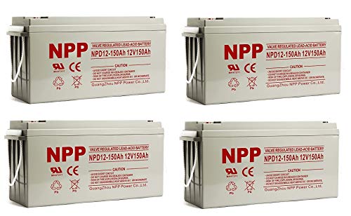 NPP NPD12-150Ah AGM Rechargeable Deep Cycle Sealed Lead Acid 12V 150Ah Battery with Button Style Terminals (4 pcs)