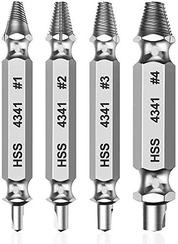 Damaged Screw Extractor Set, HSS 4341, Easily Remove Stripped and Broken Screws, Bolt Extractor Kit (4Pcs)