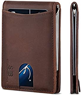 SERMAN BRANDS RFID Blocking Slim Bifold Genuine Leather Minimalist Front Pocket Wallets for Men with Money Clip (Texas Brown 1.0)