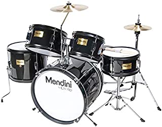 Mendini by Cecilio 16 inch 5-Piece Complete Kids/Junior Drum Set with Adjustable Throne, Cymbal, Pedal & Drumsticks, Metallic Black, MJDS-5-BK