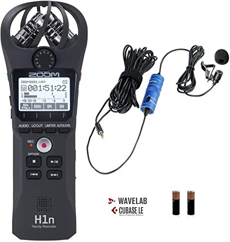 Zoom H1n Handy Portable Digital Recorder Bundle with Movo Lavalier Clip-on Omnidirectional Condenser Microphone