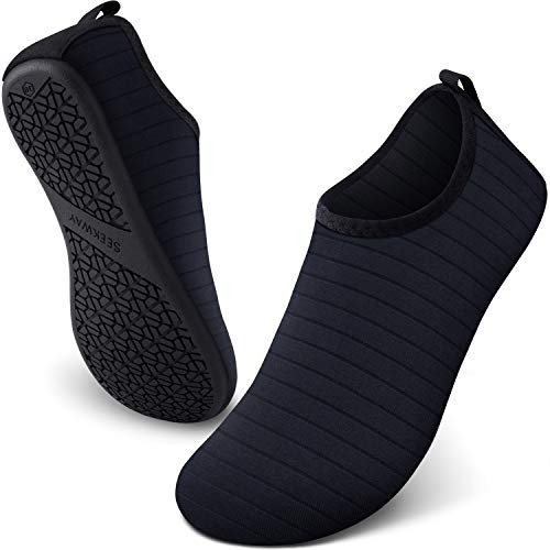 SEEKWAY Womens and Mens Water Shoes Quick-Dry Aqua Socks Barefoot for Outdoor Beach Swim Sports Yoga Snorkeling SK001 701 Stripe Black 9.5-10.5 Women/8.5-9.5 Men