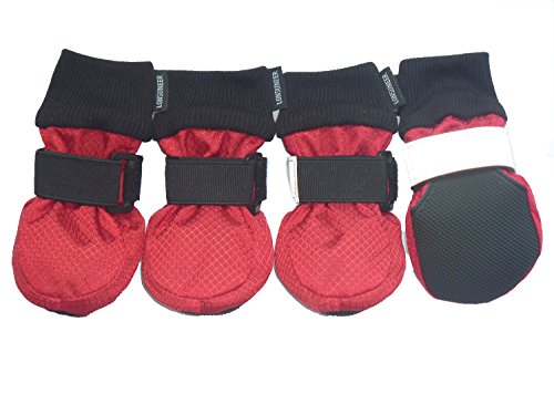 LONSUNEER Winter Paw Protector Dog Boots Waterproof Soft Sole and Nonslip Set of 4 Color Red Size Medium