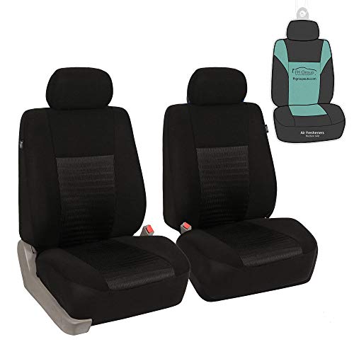 FH Group FB060102 Trendy Elegance Pair Set Bucket Car Seat Covers, (Airbag Compatible) w. Gift, Solid Black Color-Fit Most Car, Truck, SUV, or Van