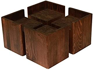 Almanor Goods Corner Bed Risers Furniture Lifters Wood (Set of 4), Heavy Duty Handmade Rustic Pine, Create Storage Space (Dark)